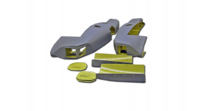 A set of parts for the model airplane.